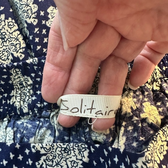 Solitaire Wide Leg Lightweight Indian Inspired Pants. Size Small Navy & White - Picture 3 of 9